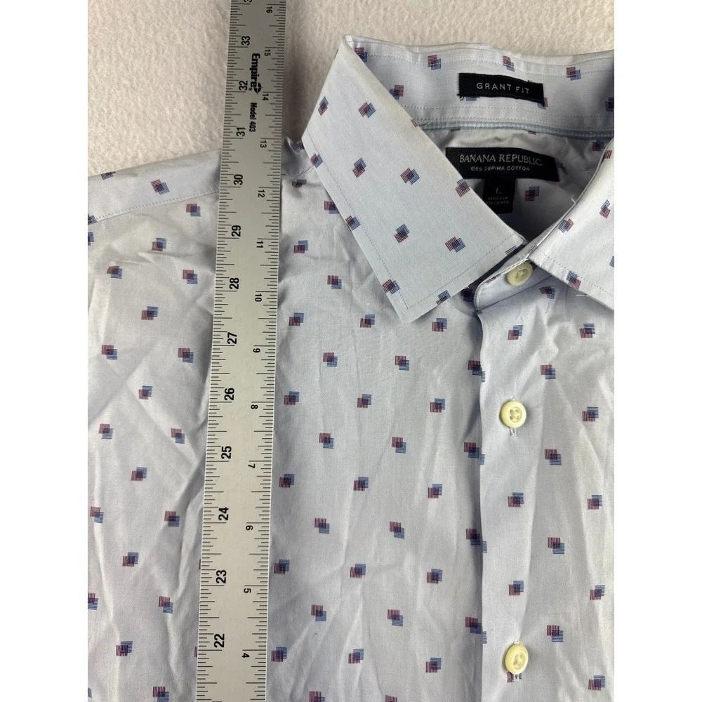 Banana Republic Grant Fit Mens Large Blue Geometric 120s Supima‎ Cotton Shirt